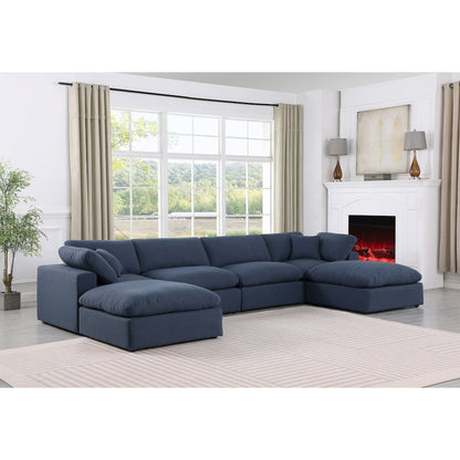 Comfy Navy Linen Textured Fabric Modular Sectional