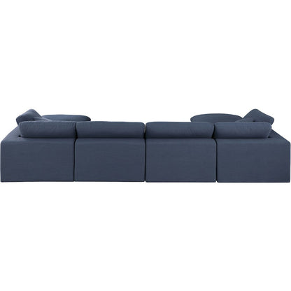 Comfy Navy Linen Textured Fabric Modular Sectional
