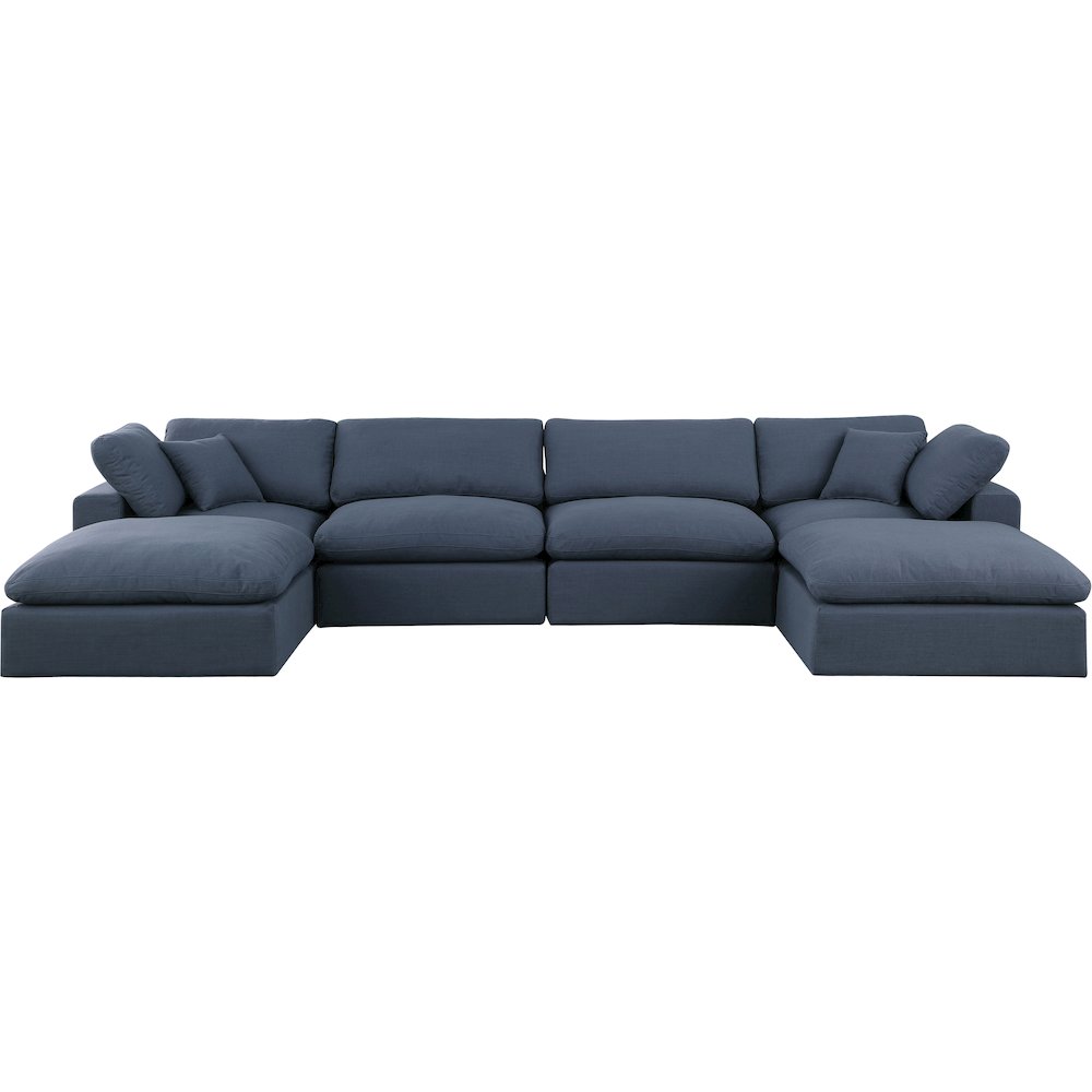 Comfy Navy Linen Textured Fabric Modular Sectional