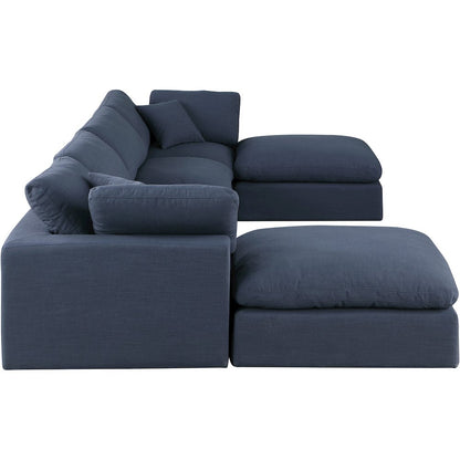 Comfy Navy Linen Textured Fabric Modular Sectional