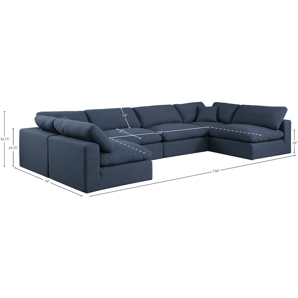 Comfy Navy Linen Textured Fabric Modular Sectional