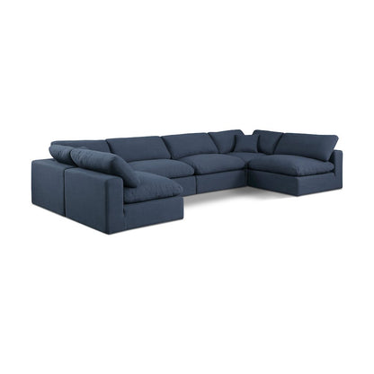 Comfy Navy Linen Textured Fabric Modular Sectional