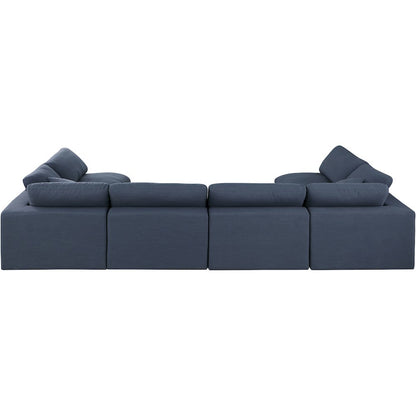 Comfy Navy Linen Textured Fabric Modular Sectional