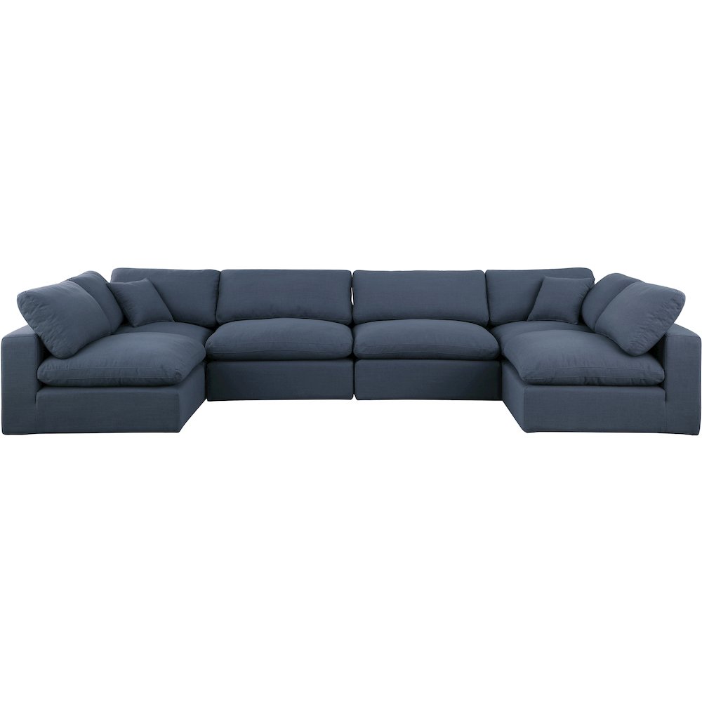 Comfy Navy Linen Textured Fabric Modular Sectional