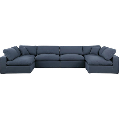 Comfy Navy Linen Textured Fabric Modular Sectional