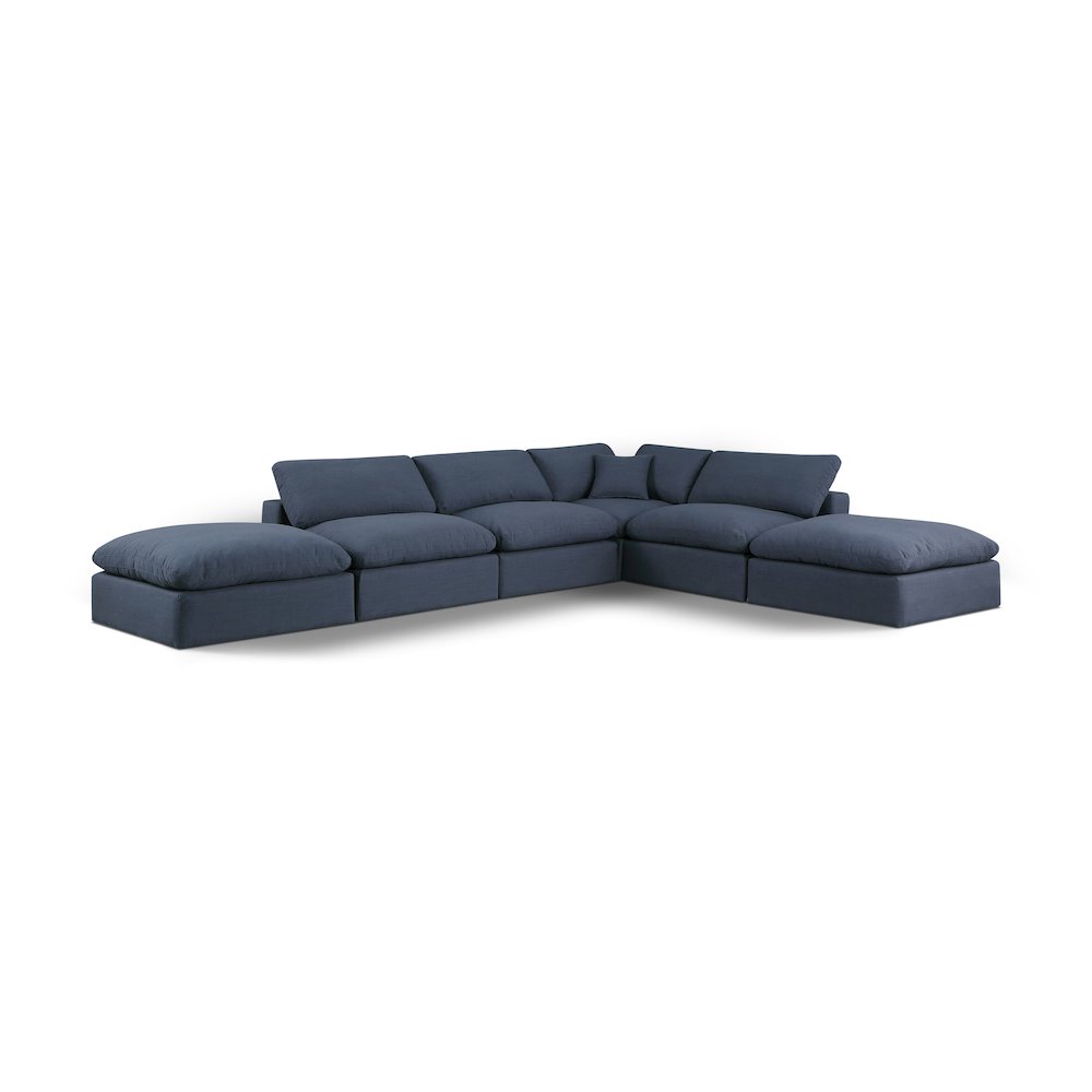 Comfy Navy Linen Textured Fabric Modular Sectional