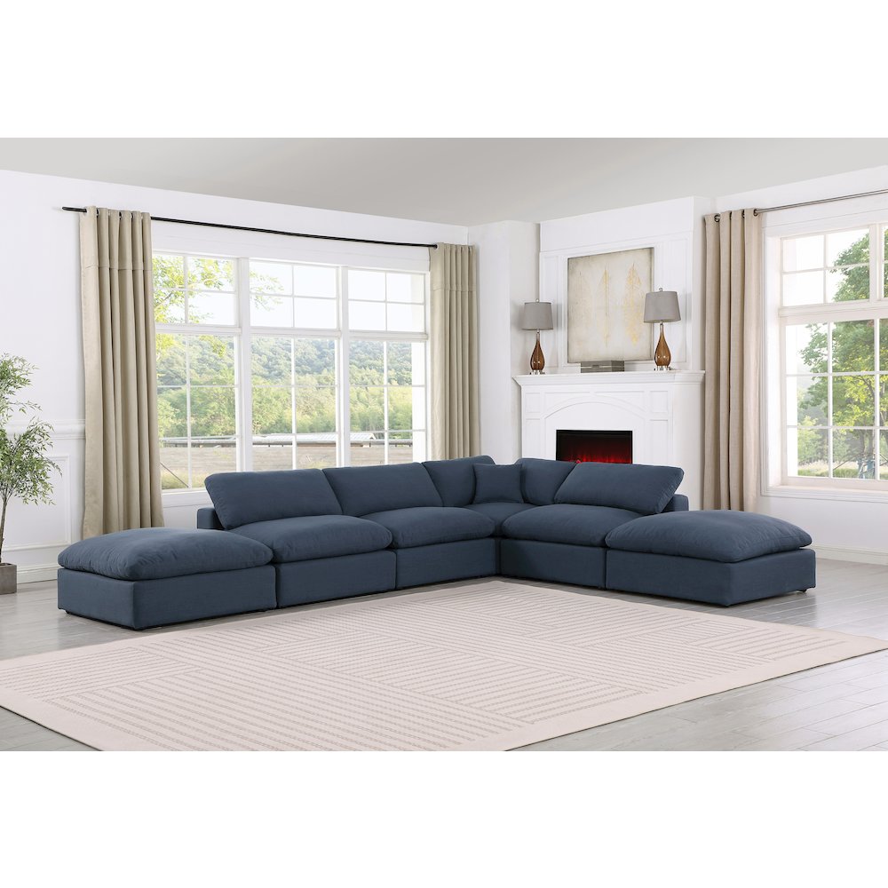 Comfy Navy Linen Textured Fabric Modular Sectional