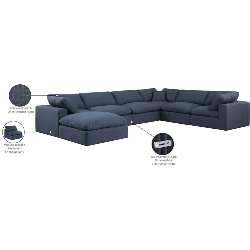 Comfy Navy Linen Textured Fabric Modular Sectional