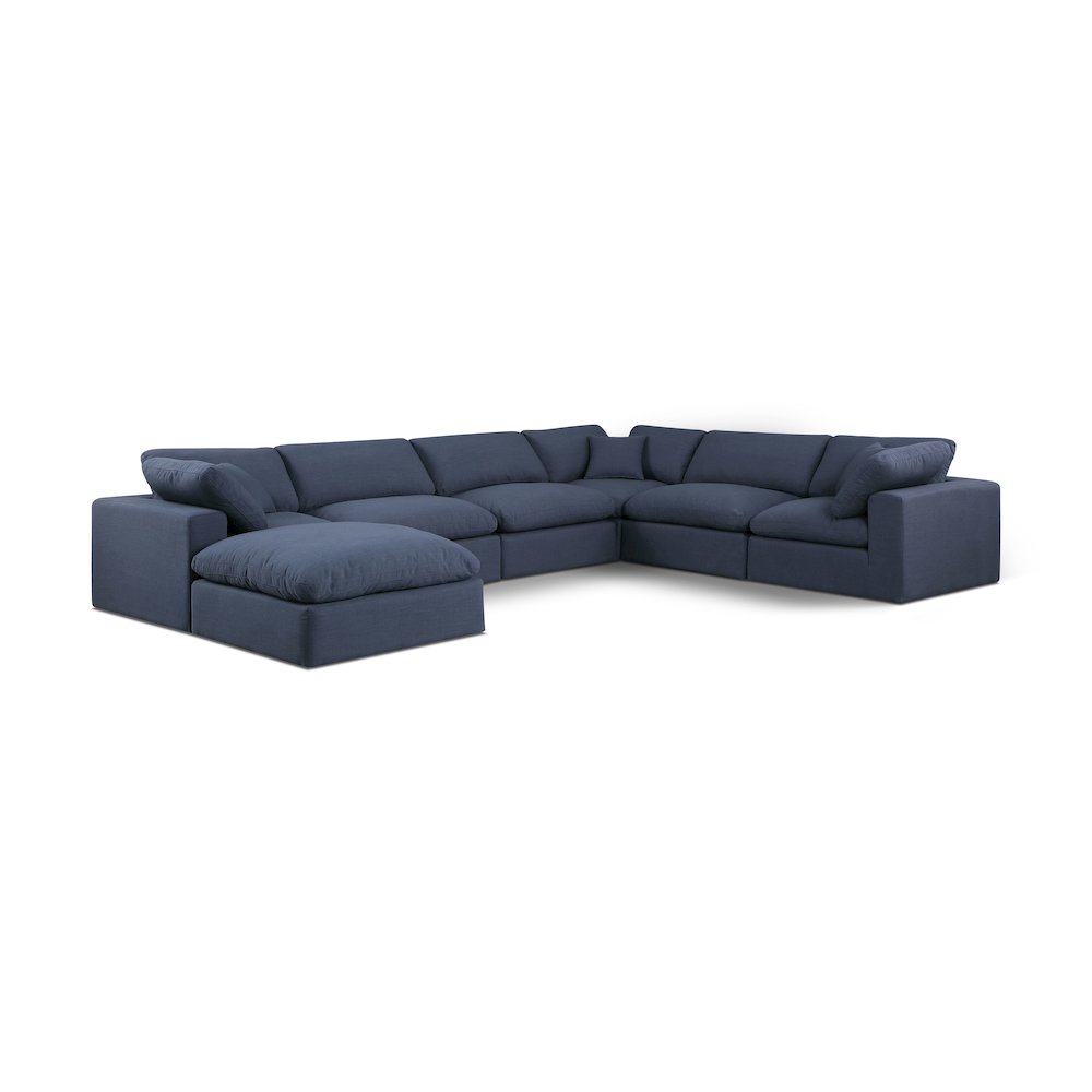 Comfy Navy Linen Textured Fabric Modular Sectional