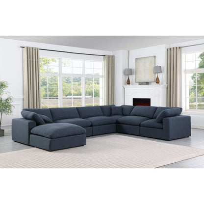 Comfy Navy Linen Textured Fabric Modular Sectional
