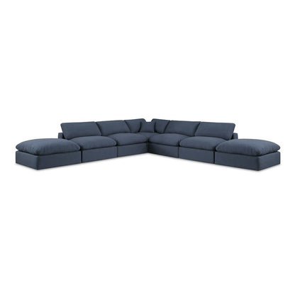 Comfy Navy Linen Textured Fabric Modular Sectional