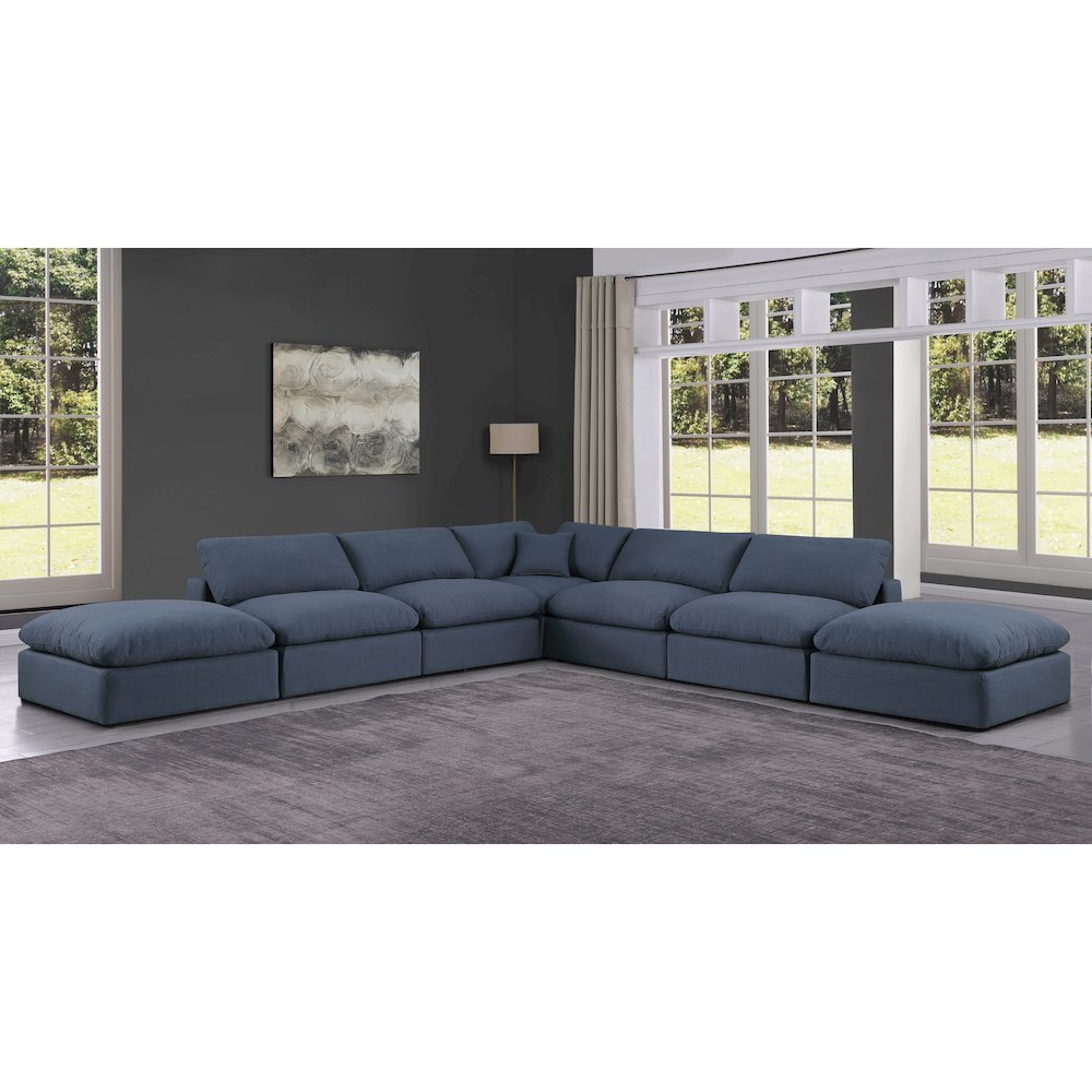 Comfy Navy Linen Textured Fabric Modular Sectional