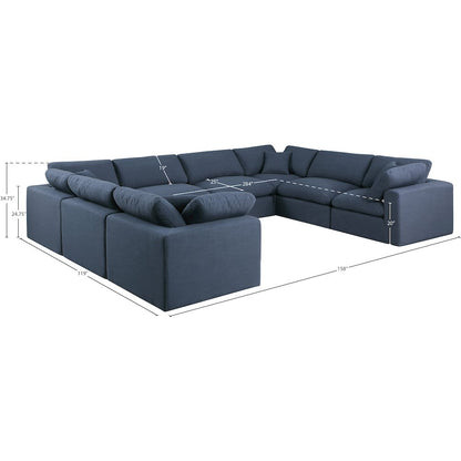 Comfy Navy Linen Textured Fabric Modular Sectional