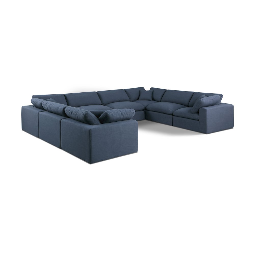 Comfy Navy Linen Textured Fabric Modular Sectional