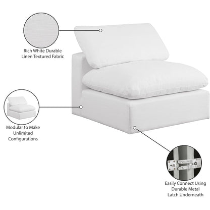 Comfy White Linen Textured Fabric Modular Armless Chair