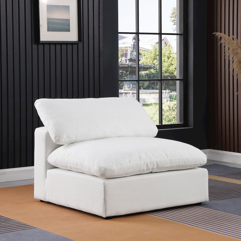 Comfy White Linen Textured Fabric Modular Armless Chair