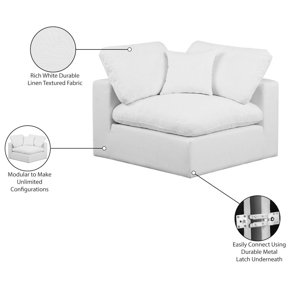 Comfy White Linen Textured Fabric Modular Corner Chair