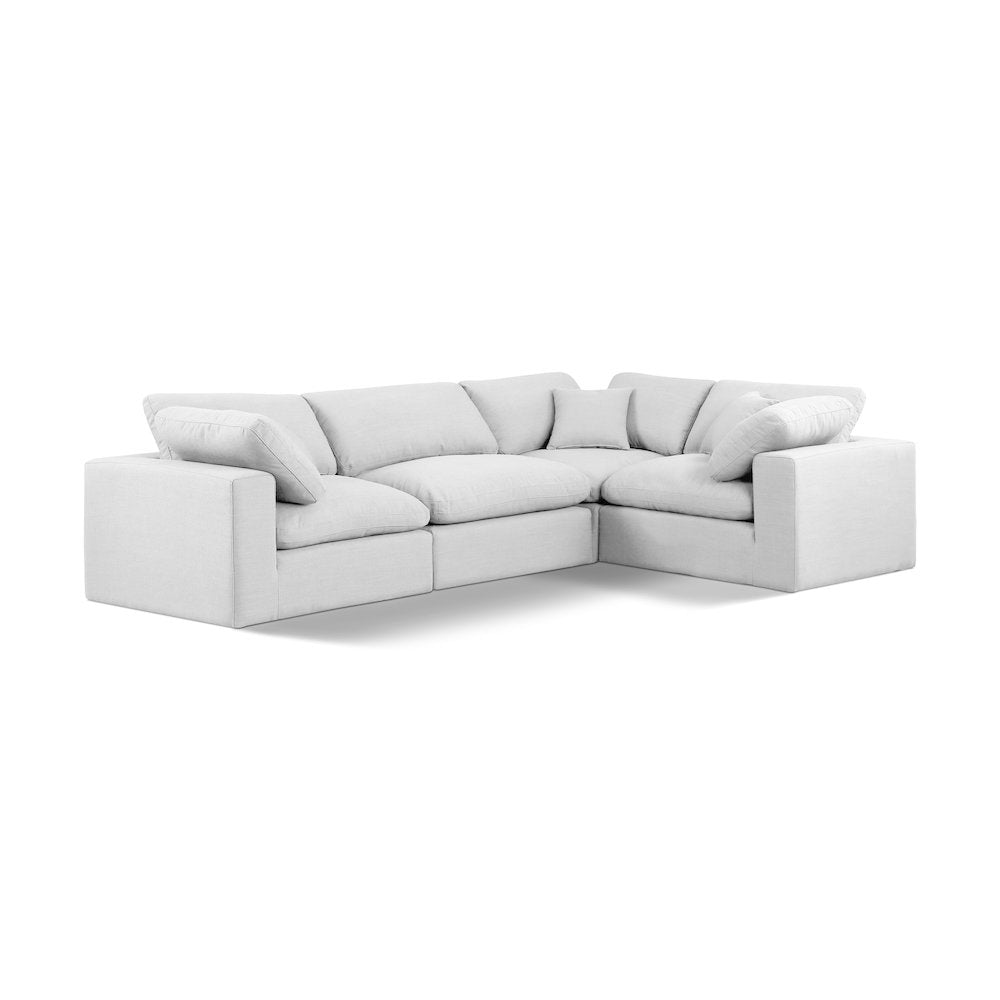 Comfy White Linen Textured Fabric Modular Sectional