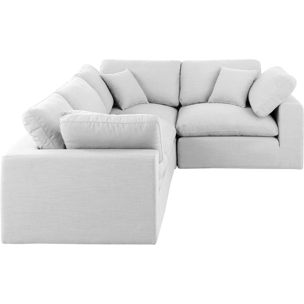 Comfy White Linen Textured Fabric Modular Sectional