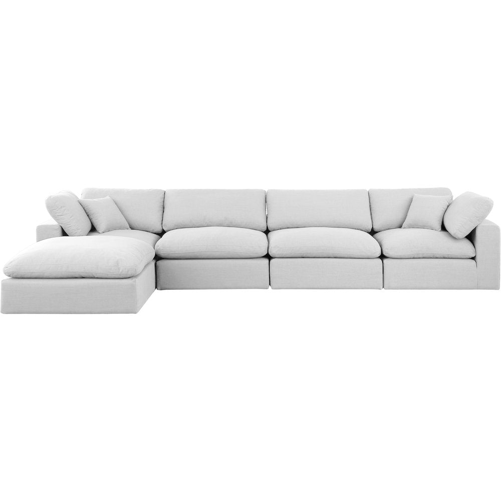 Comfy White Linen Textured Fabric Modular Sectional