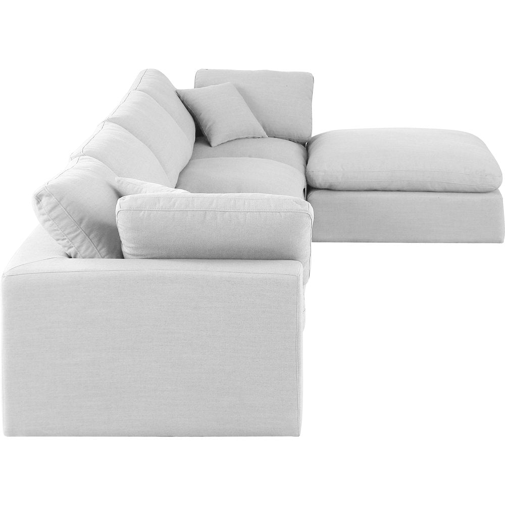 Comfy White Linen Textured Fabric Modular Sectional