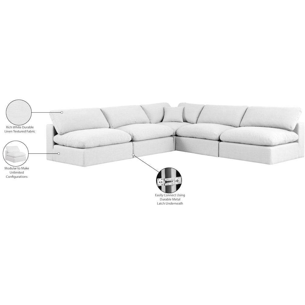 Comfy White Linen Textured Fabric Modular Sectional