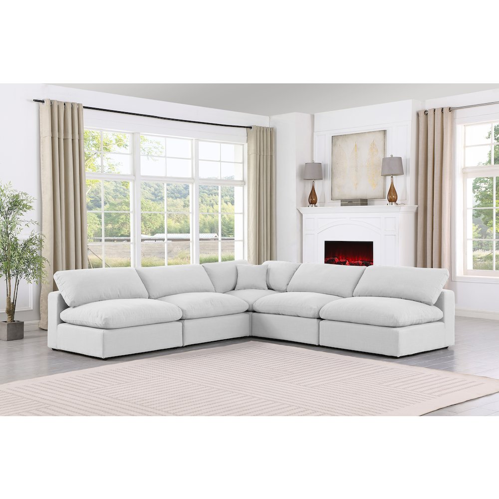 Comfy White Linen Textured Fabric Modular Sectional