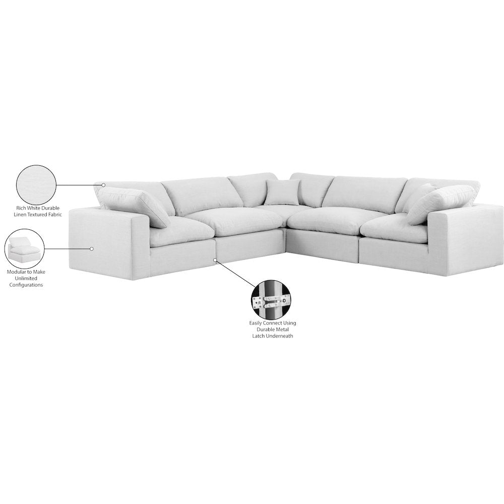 Comfy White Linen Textured Fabric Modular Sectional