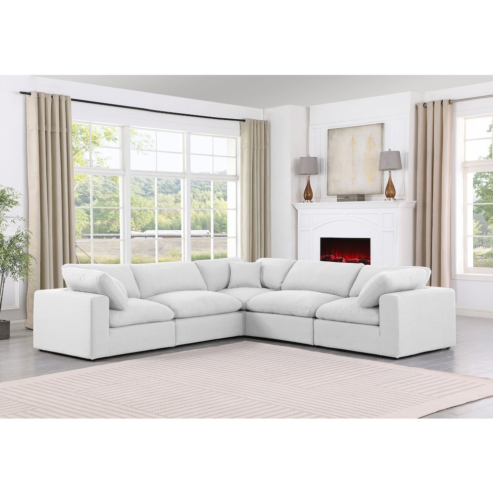 Comfy White Linen Textured Fabric Modular Sectional