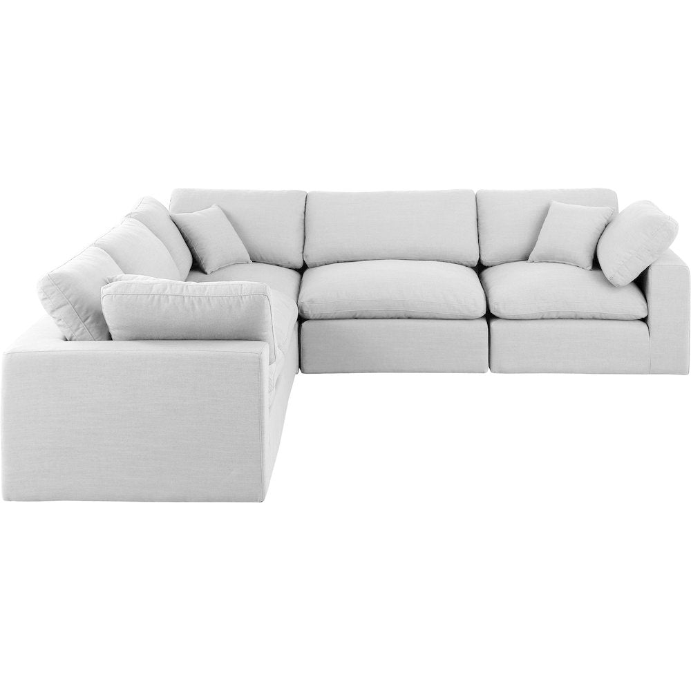 Comfy White Linen Textured Fabric Modular Sectional