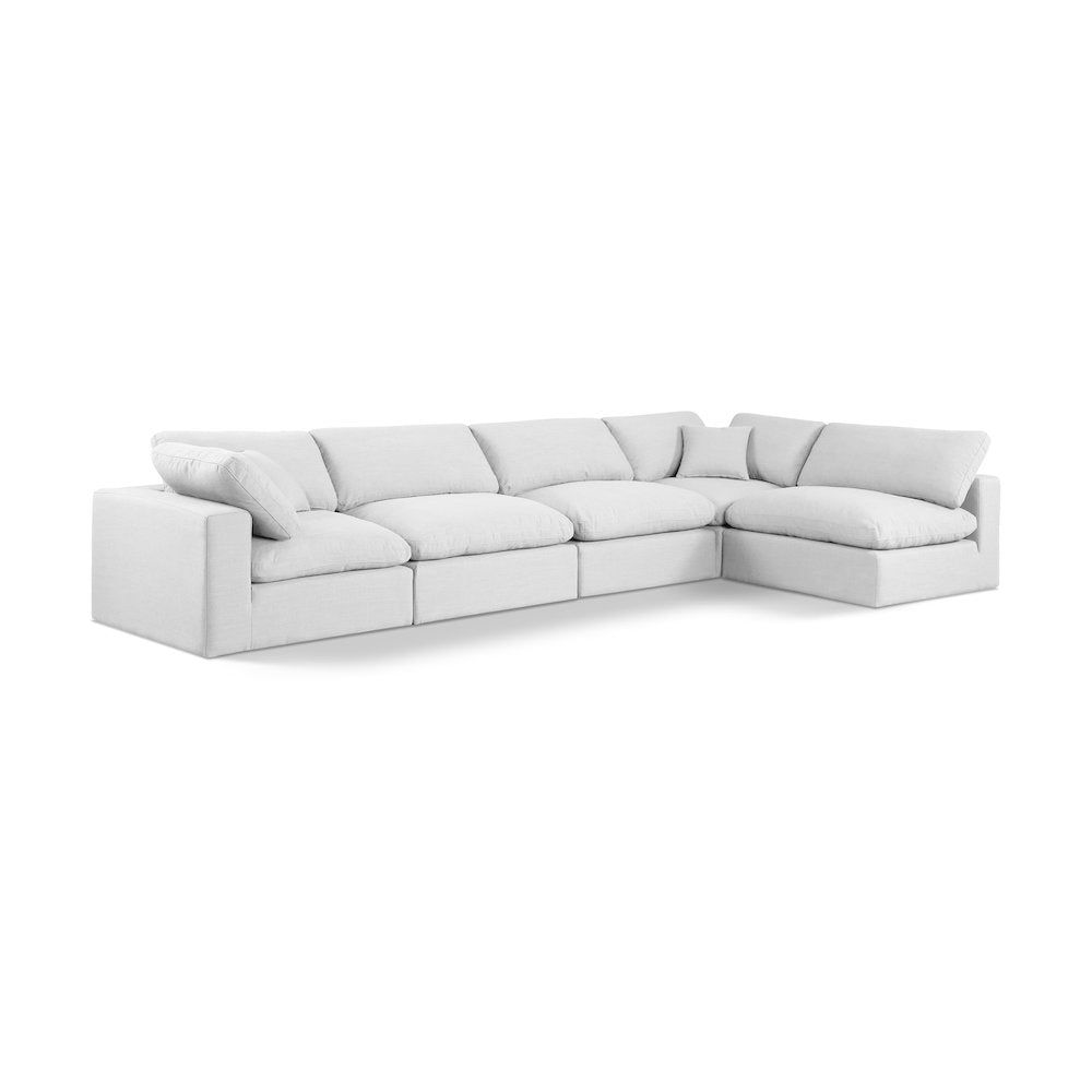 Comfy White Linen Textured Fabric Modular Sectional