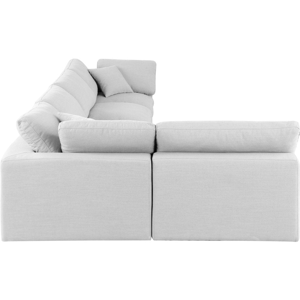 Comfy White Linen Textured Fabric Modular Sectional