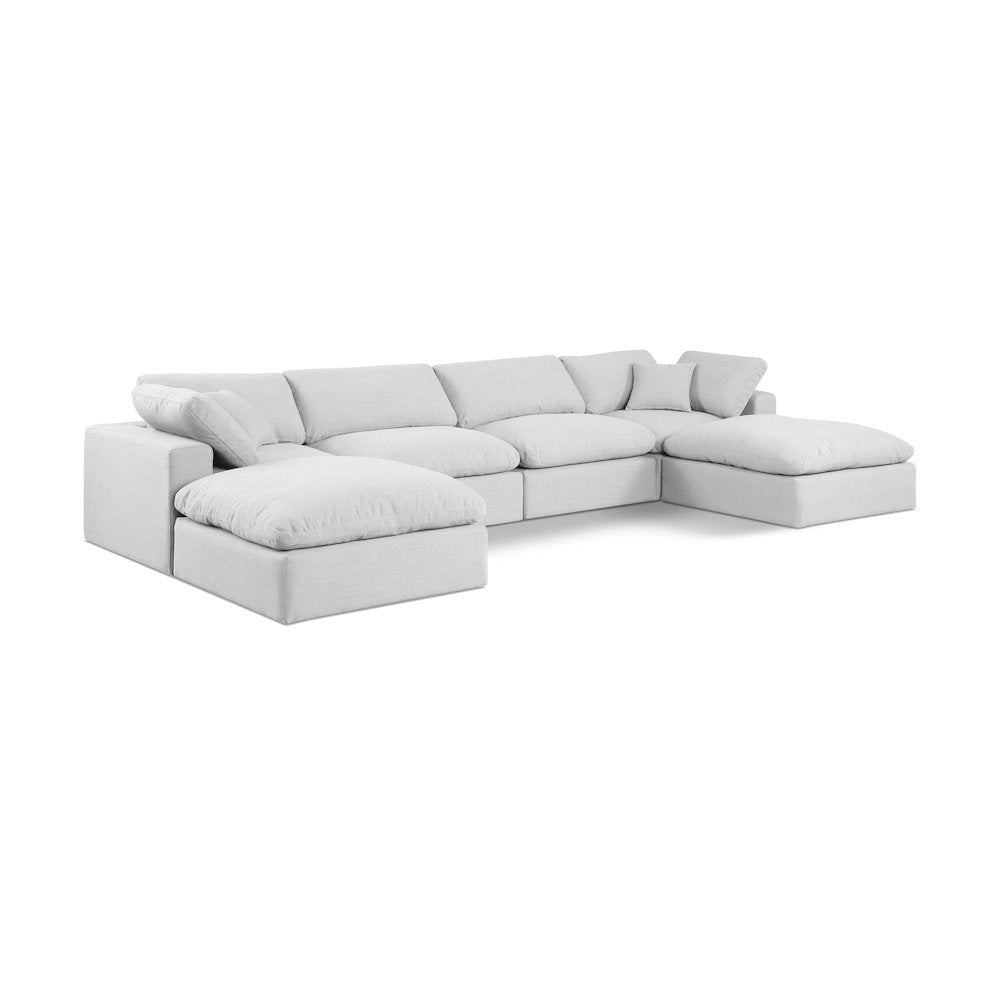 Comfy White Linen Textured Fabric Modular Sectional