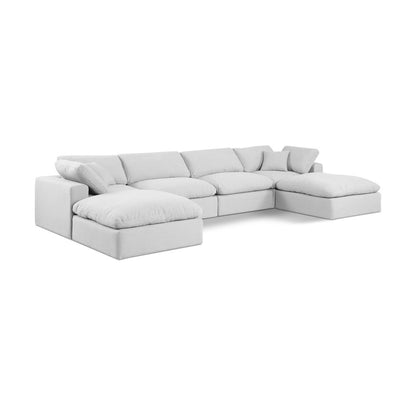 Comfy White Linen Textured Fabric Modular Sectional