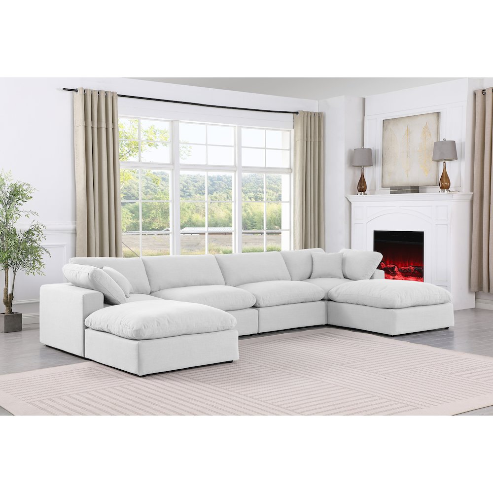Comfy White Linen Textured Fabric Modular Sectional