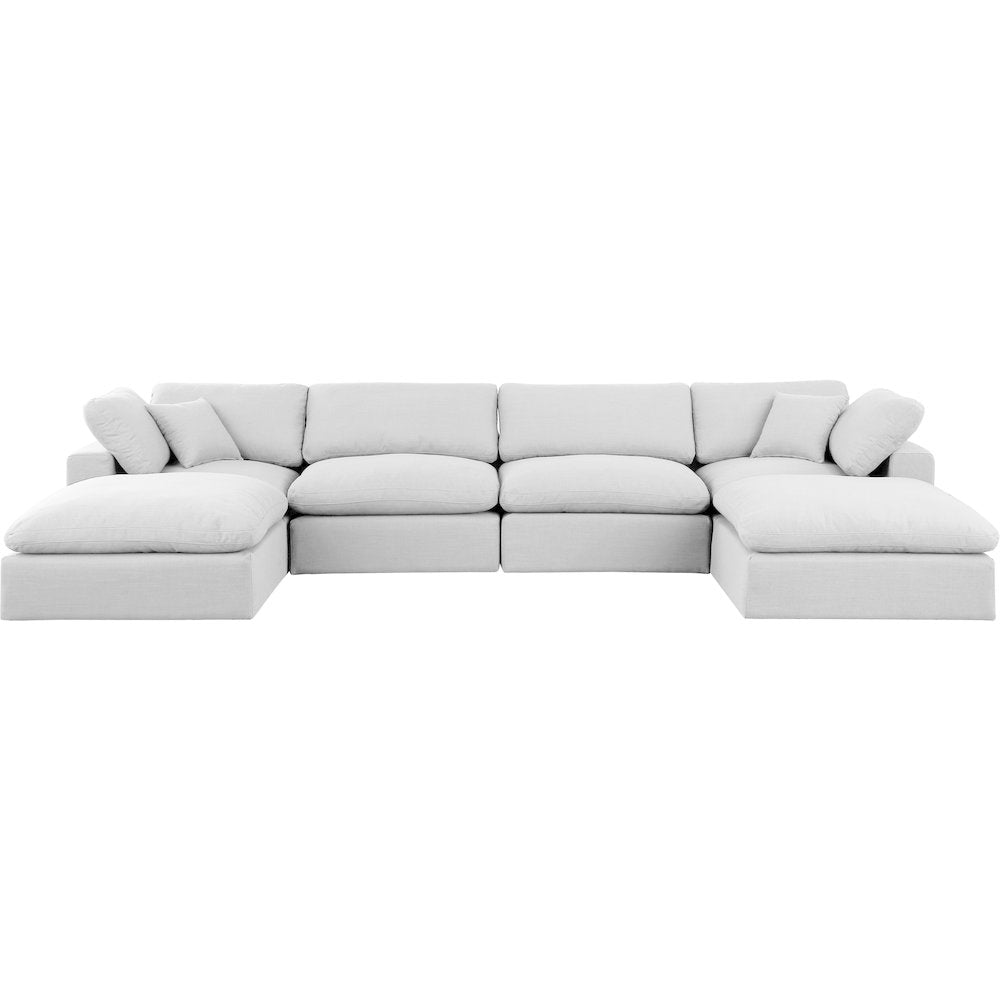 Comfy White Linen Textured Fabric Modular Sectional