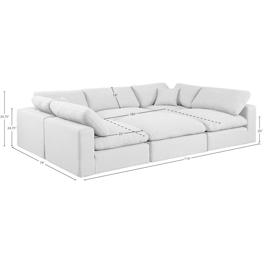 Comfy White Linen Textured Fabric Modular Sectional