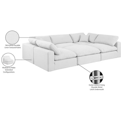 Comfy White Linen Textured Fabric Modular Sectional
