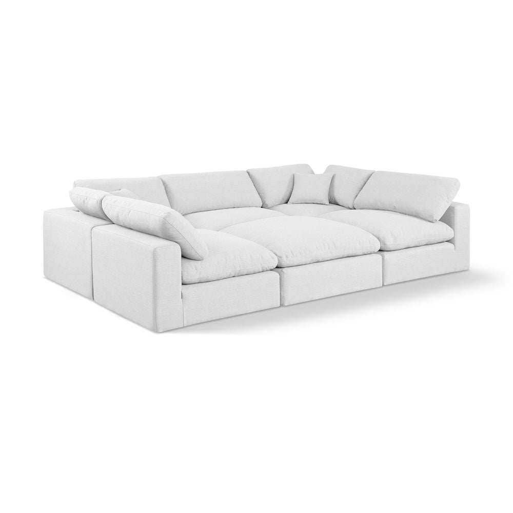 Comfy White Linen Textured Fabric Modular Sectional