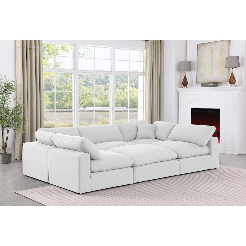 Comfy White Linen Textured Fabric Modular Sectional