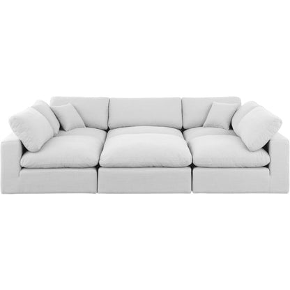 Comfy White Linen Textured Fabric Modular Sectional