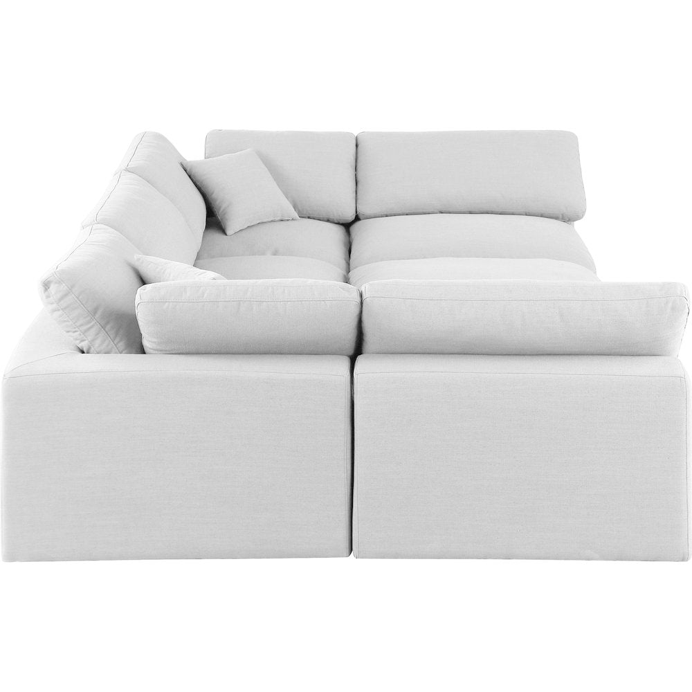 Comfy White Linen Textured Fabric Modular Sectional