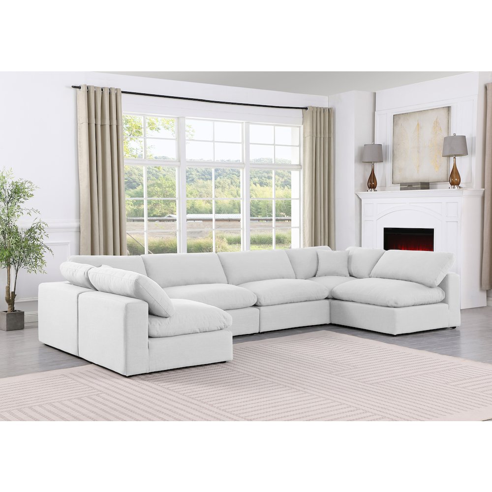Comfy White Linen Textured Fabric Modular Sectional