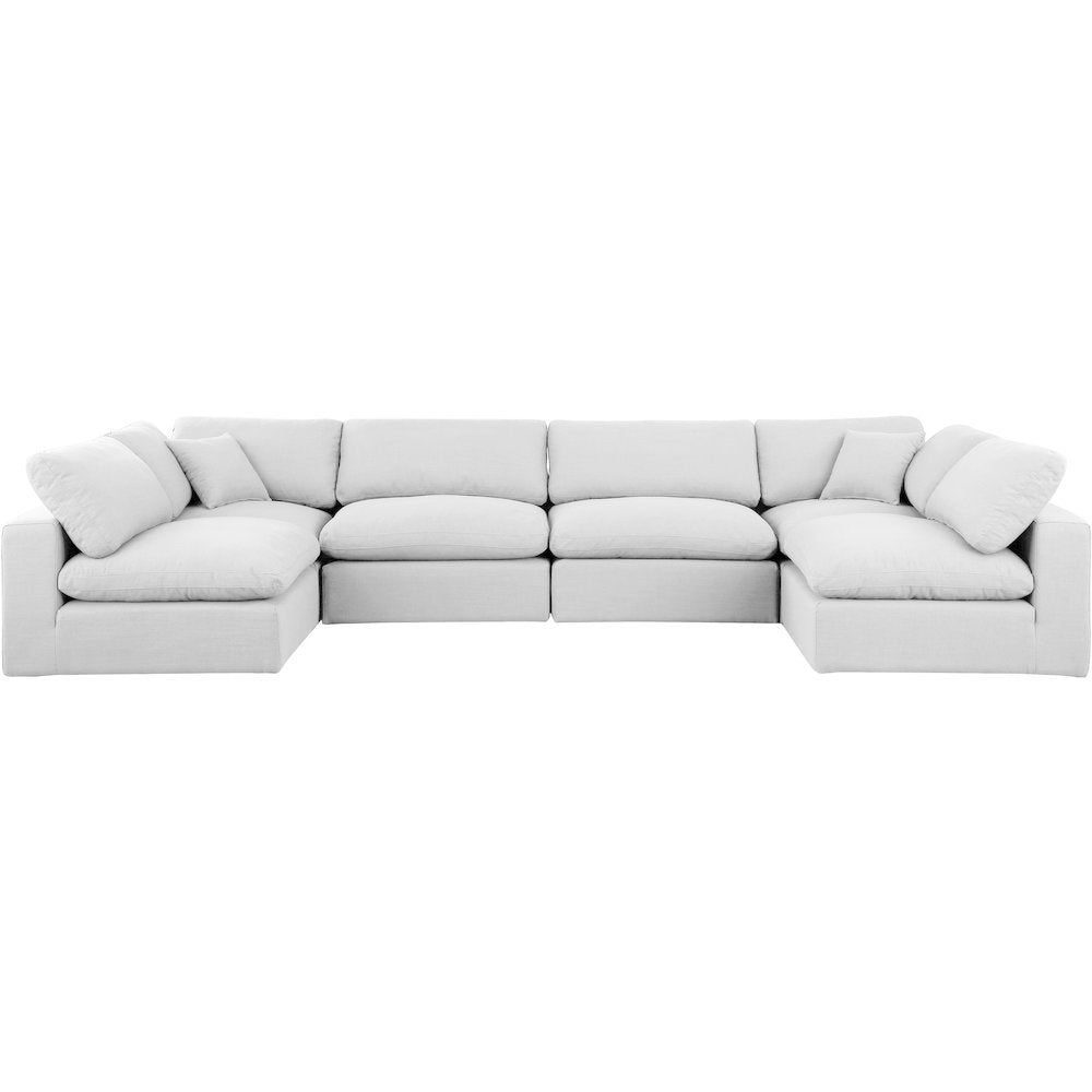 Comfy White Linen Textured Fabric Modular Sectional