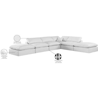 Comfy White Linen Textured Fabric Modular Sectional