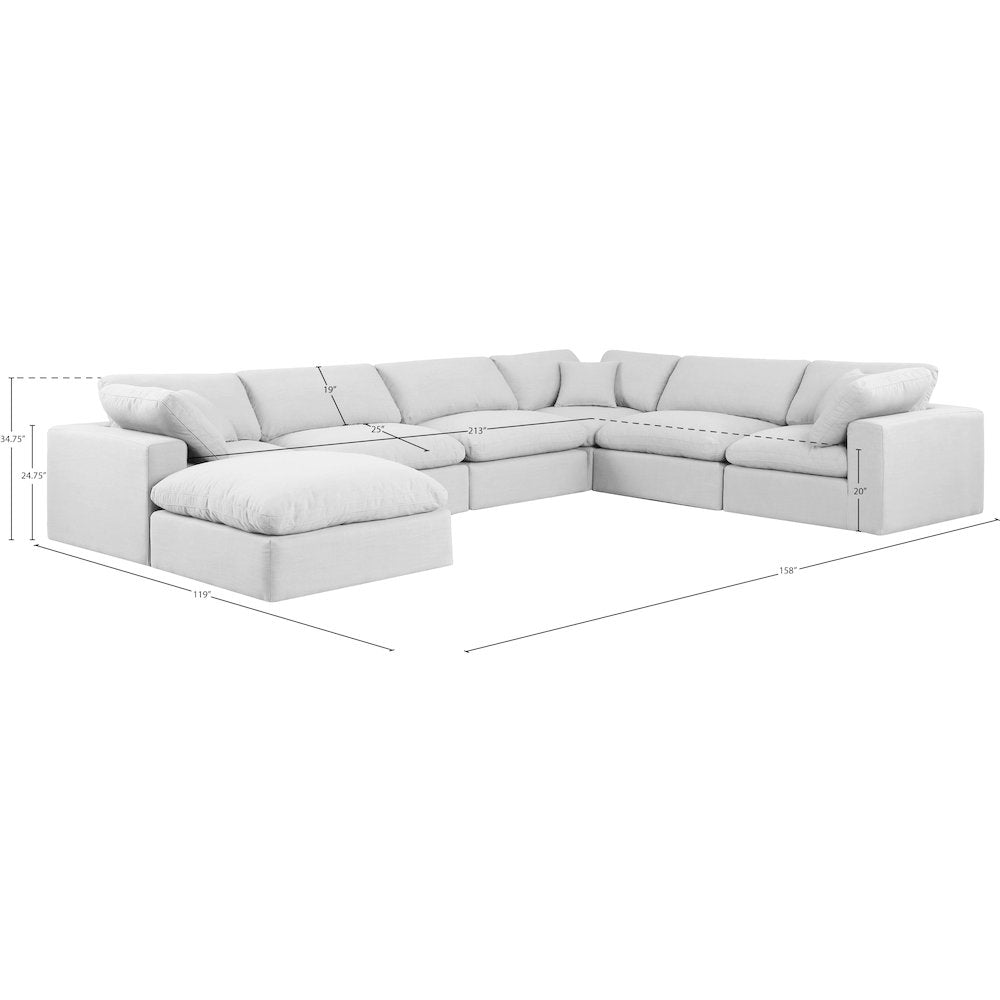 Comfy White Linen Textured Fabric Modular Sectional