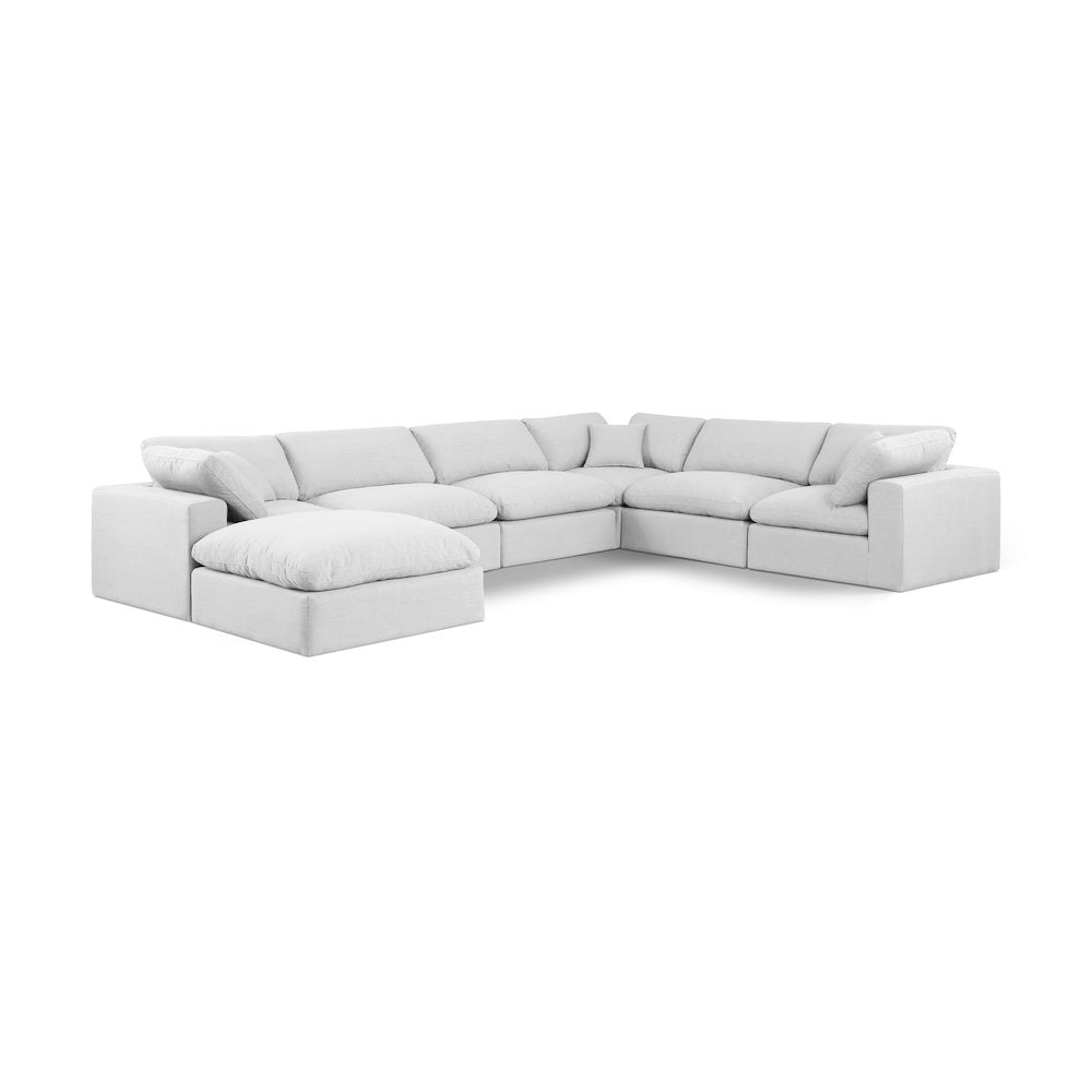 Comfy White Linen Textured Fabric Modular Sectional