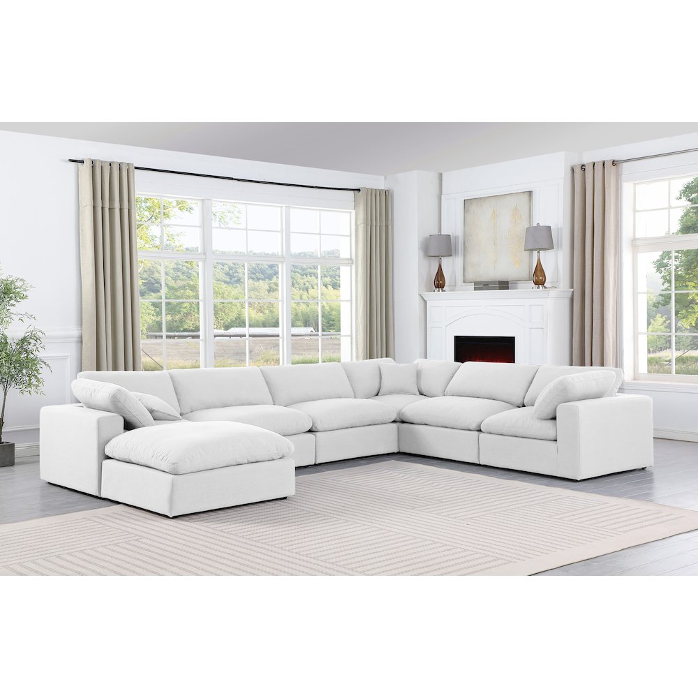 Comfy White Linen Textured Fabric Modular Sectional