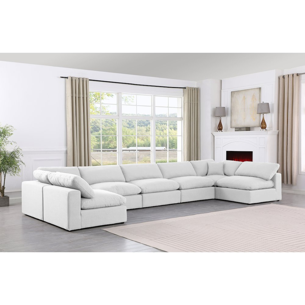 Comfy White Linen Textured Fabric Modular Sectional