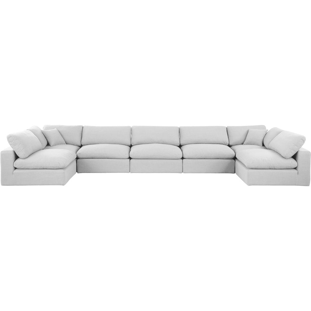 Comfy White Linen Textured Fabric Modular Sectional